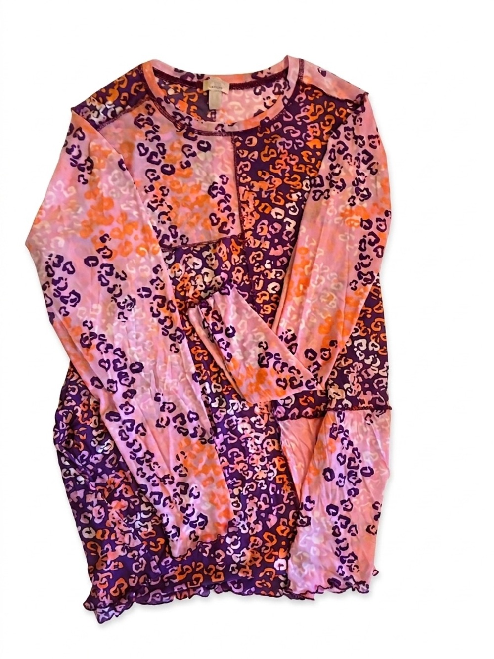 LOGO by Lori Goldstein Pink Purple Orange Animal Print Long Sleeve Top